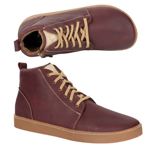Buty damskie zimowe barefoot skórzane Z-B04 bordowe ze sklepu butyolivier w kategorii Botki - zdjęcie 186004518