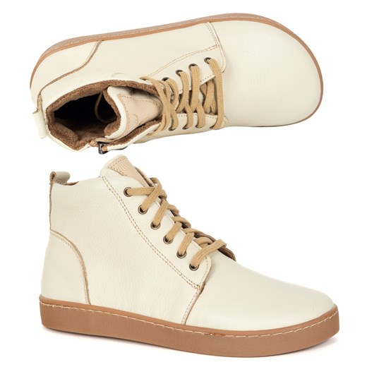 Buty damskie zimowe barefoot skórzane Z-B04 ecru ze sklepu butyolivier w kategorii Botki - zdjęcie 186004519