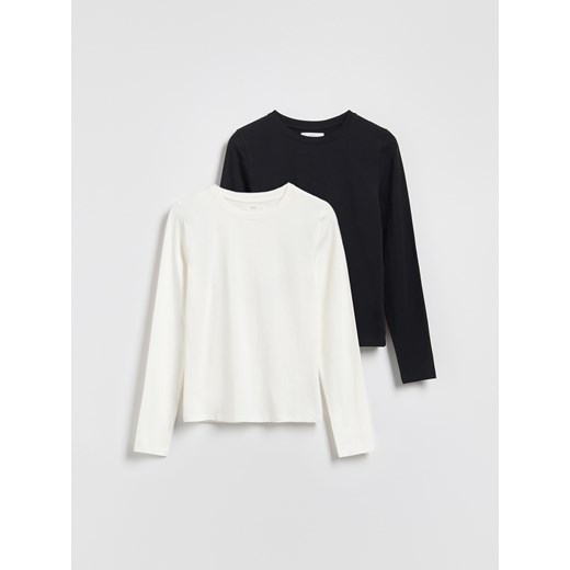 Reserved - Bawełniany longsleeve 2 pack - złamana biel ze sklepu Reserved w kategorii Bluzki damskie - zdjęcie 186005078
