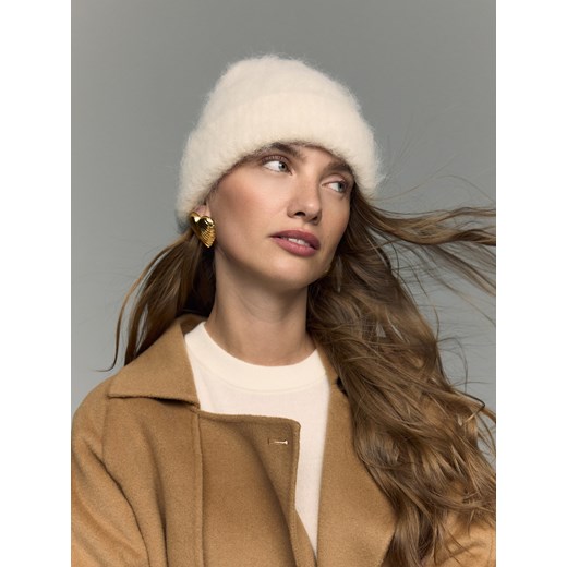 Reserved - Czapka z wełną alpaki - biały Reserved ONE SIZE Reserved
