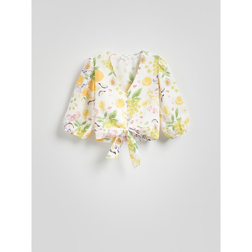 Reserved - Wzorzysta bluzka z lnem - wielobarwny ze sklepu Reserved w kategorii Bluzki damskie - zdjęcie 186005626