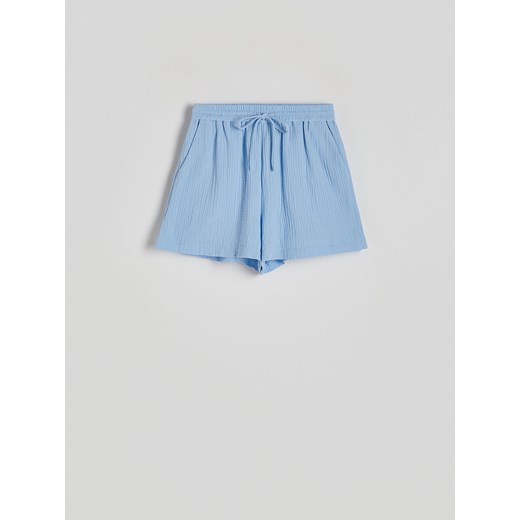 Reserved - Szorty z bawełnianego muślinu - jasnoniebieski ze sklepu Reserved w kategorii Szorty - zdjęcie 186007068