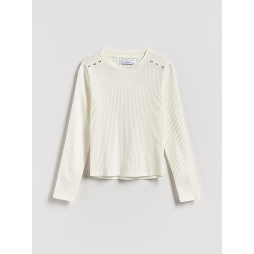 Reserved - Koszulka z ozdobnymi guzikami - złamana biel ze sklepu Reserved w kategorii Bluzki dziewczęce - zdjęcie 186007827