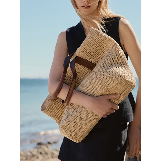 Reserved - Pleciona torebka shopper - kremowy ze sklepu Reserved w kategorii Torby Shopper bag - zdjęcie 186008035