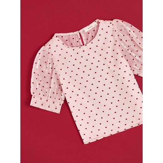 Reserved - Wzorzysta bluzka z bufkami - pastelowy róż ze sklepu Reserved w kategorii Bluzki dziewczęce - zdjęcie 186008316