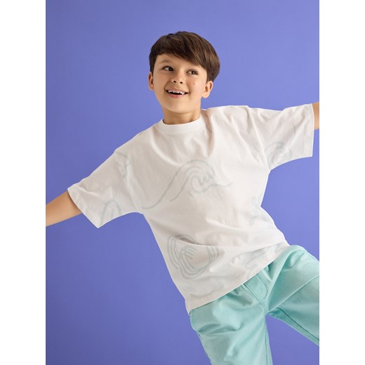 Reserved - Bawełniany t-shirt - złamana biel ze sklepu Reserved w kategorii T-shirty chłopięce - zdjęcie 186008929