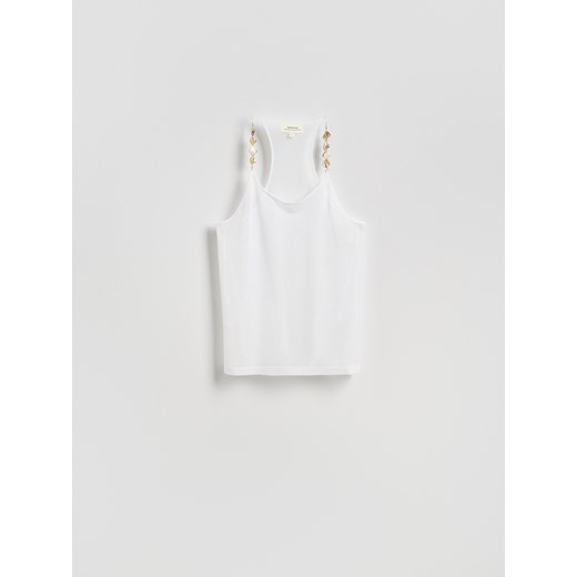 Reserved - Top z ozdobnymi koralikami - złamana biel ze sklepu Reserved w kategorii Bluzki damskie - zdjęcie 186008967