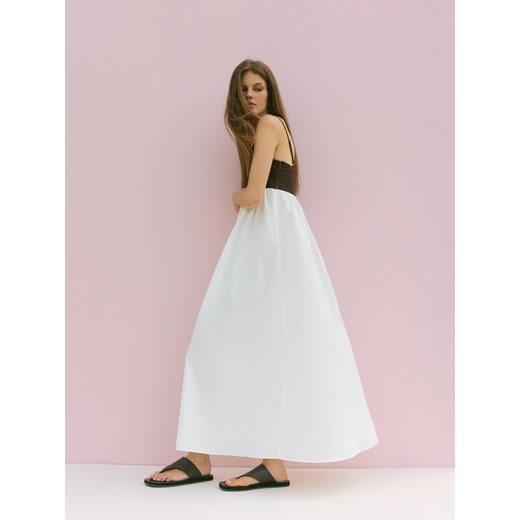 Reserved - Sukienka midi z lnem - złamana biel ze sklepu Reserved w kategorii Sukienki - zdjęcie 186010615