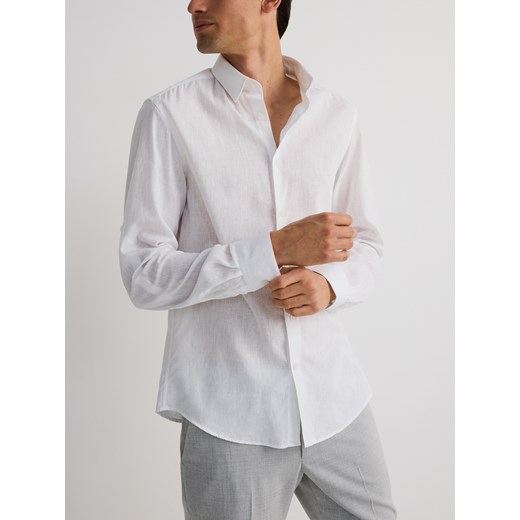 Reserved - Koszula regular z lnem - biały ze sklepu Reserved w kategorii Koszule męskie - zdjęcie 186011326
