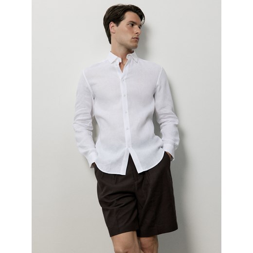 Reserved - Lniana koszula regular fit - biały ze sklepu Reserved w kategorii Koszule męskie - zdjęcie 186011339