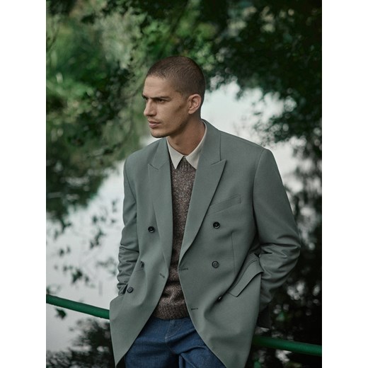Reserved - Marynarka slim fit z domieszką wiskozy - szary ze sklepu Reserved w kategorii Marynarki męskie - zdjęcie 186012108