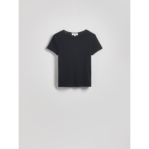 Reserved - Bawełniany t-shirt slim fit - czarny ze sklepu Reserved w kategorii Bluzki damskie - zdjęcie 186012337