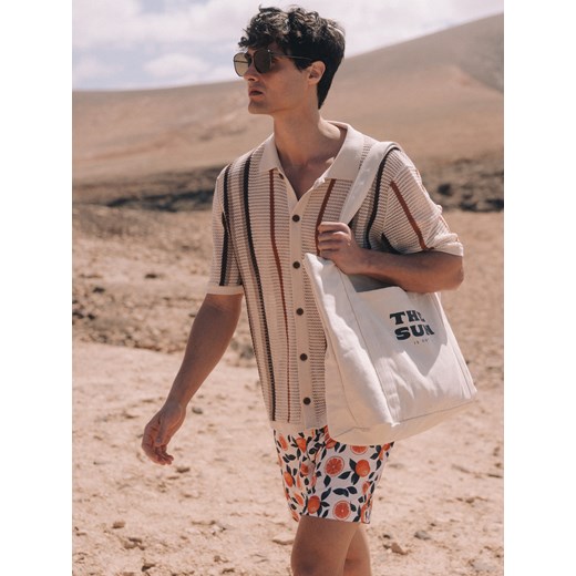 Reserved - Ażurowy sweter w paski - beżowy ze sklepu Reserved w kategorii Swetry męskie - zdjęcie 186012828