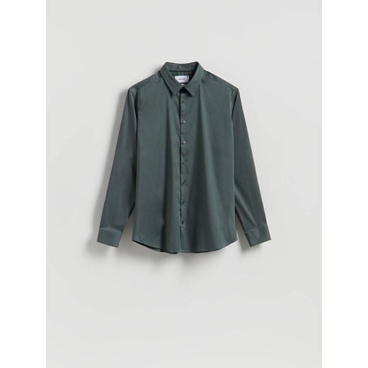 Reserved - Gładka koszula slim fit - zielony ze sklepu Reserved w kategorii Koszule męskie - zdjęcie 186012978