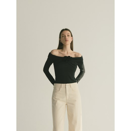 Reserved - Longsleeve z różą - czarny Reserved XS wyprzedaż Reserved