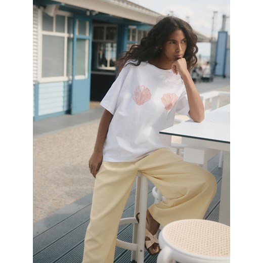 Reserved - Bawełniany t-shirt z nadrukiem - biały Reserved L promocja Reserved