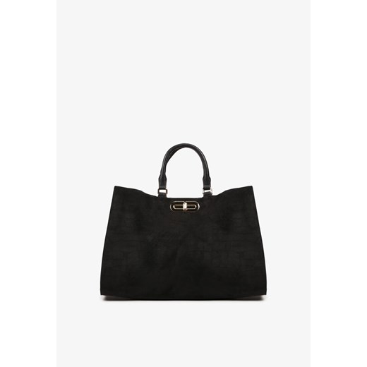 Czarna Torebka Typu Shopper z Imitacji Zamszu z Rączkami i Paskiem Crossbody Temige ze sklepu renee.pl w kategorii Torby Shopper bag - zdjęcie 186014697