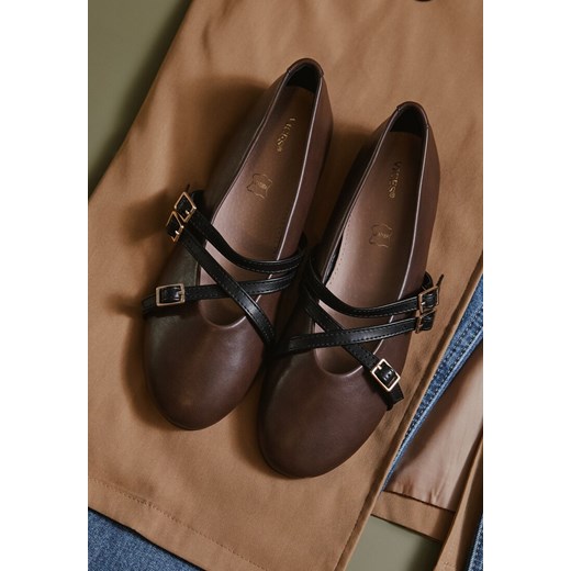 Brązowe Balerinki Vices w Stylu Mary Jane ze Skórzaną Wkładką Nalievre ze sklepu born2be.pl w kategorii Balerinki - zdjęcie 186016467
