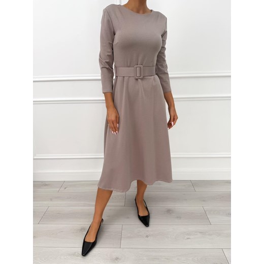 Cappuccino Rozkloszowana Sukienka z Paskiem ze sklepu ModnaKiecka.pl w kategorii Sukienki - zdjęcie 186016675