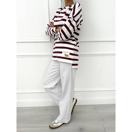 Biała Bluzka w Bordowe Paski Modnakiecka.pl 40 ModnaKiecka.pl