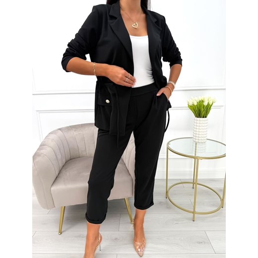 Czarny Komplet Narzutka + Spodnie ze sklepu ModnaKiecka.pl w kategorii Komplety i garnitury damskie - zdjęcie 186016758