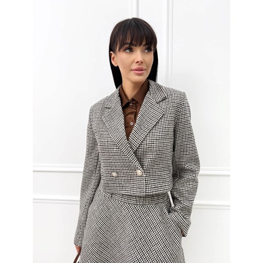 Brązowa Krótka Marynarka w Pepitkę Modnakiecka.pl 46 ModnaKiecka.pl