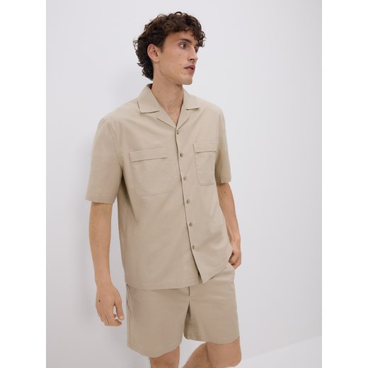 Reserved - Koszula regular z dodatkiem lnu - beżowy ze sklepu Reserved w kategorii Koszule męskie - zdjęcie 186023836