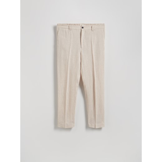 Reserved - Lniane spodnie garniturowe - beżowy ze sklepu Reserved w kategorii Spodnie męskie - zdjęcie 186024159