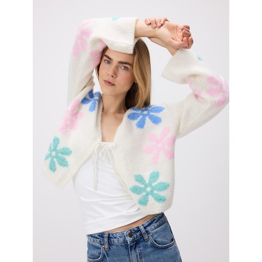 Reserved - Kardigan z ozdobnym wiązaniem - kremowy Reserved M promocja Reserved