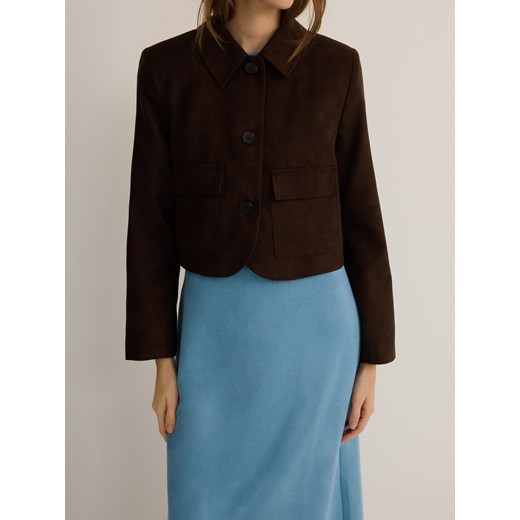 Reserved - Kurtka z imitacji zamszu - ciemnobrązowy ze sklepu Reserved w kategorii Kurtki damskie - zdjęcie 186024917