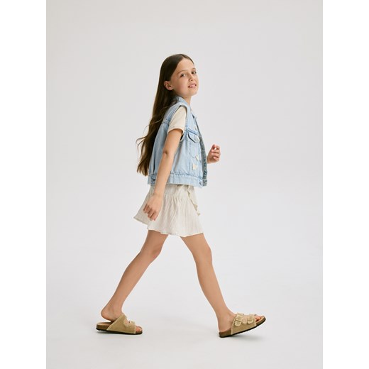 Reserved - Wiskozowa spódnica z domieszką lnu - kremowy ze sklepu Reserved w kategorii Spódnice dziewczęce - zdjęcie 186024975