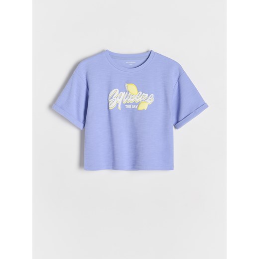 Reserved - T-shirt z wypukłym nadrukiem - jasnoniebieski ze sklepu Reserved w kategorii Bluzki dziewczęce - zdjęcie 186025919