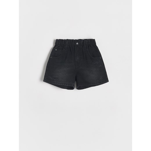 Reserved - Jeansowe szorty paperbag - czarny Reserved 146 (10 lat) Reserved okazja