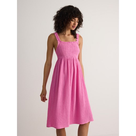 Reserved - Muślinowa sukienka mini na ramiączkach - różowy ze sklepu Reserved w kategorii Sukienki - zdjęcie 186026137