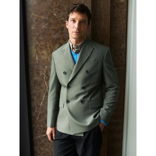 Reserved - Marynarka slim fit z domieszką wiskozy - szary ze sklepu Reserved w kategorii Marynarki męskie - zdjęcie 186026729