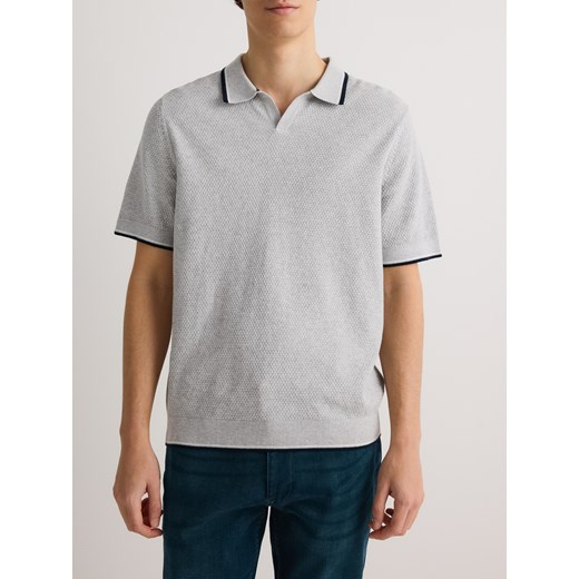 Reserved - Bawełniany sweter polo - jasnoszary ze sklepu Reserved w kategorii T-shirty męskie - zdjęcie 186026879