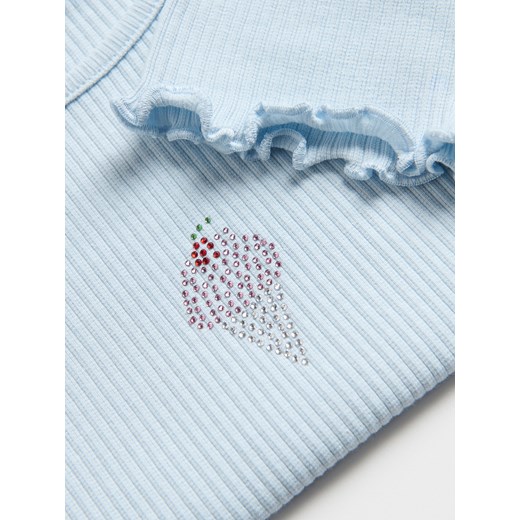 Reserved - Prążkowany t-shirt z aplikacją - jasnoniebieski ze sklepu Reserved w kategorii Bluzki dziewczęce - zdjęcie 186026906