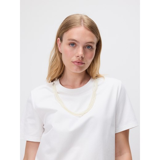 Reserved - T-shirt z odpinanym zdobieniem - złamana biel Reserved XS promocja Reserved