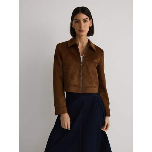 Reserved - Kurtka z imitacji zamszu - brązowy ze sklepu Reserved w kategorii Kurtki damskie - zdjęcie 186027467