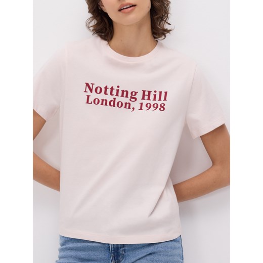 Reserved - Bawełniany t-shirt z nadrukiem - pastelowy róż Reserved M okazja Reserved