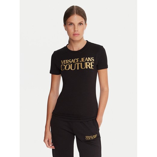 Versace Jeans Couture T-Shirt 79HAHT02 CJ03T Czarny Regular Fit ze sklepu MODIVO w kategorii Bluzki damskie - zdjęcie 186028536