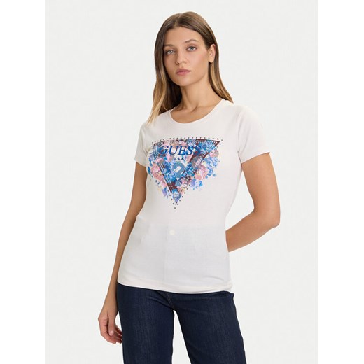 Guess T-Shirt W5BI29 J1314 Écru Slim Fit ze sklepu MODIVO w kategorii Bluzki damskie - zdjęcie 186029475
