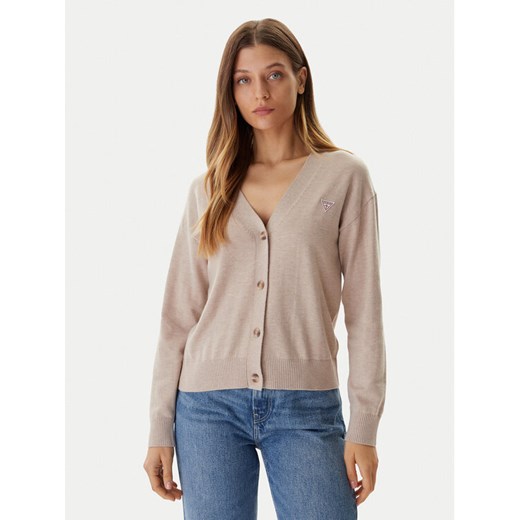 Guess Jeans Kardigan W4BR16 Z3HO2 Beżowy Regular Fit ze sklepu MODIVO w kategorii Swetry damskie - zdjęcie 186030298