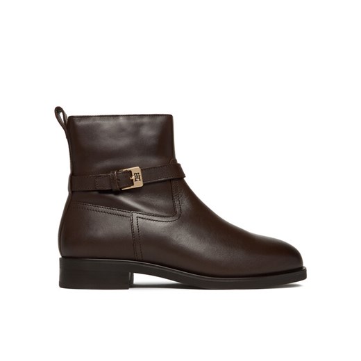 Tommy Hilfiger Botki Th Buckle Riding Leather Bootie FW0FW08781 Brązowy ze sklepu MODIVO w kategorii Botki - zdjęcie 186030779