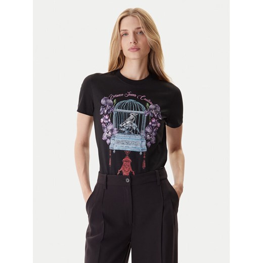 Versace Jeans Couture T-Shirt 79HAHP04 CJ01P Czarny Regular Fit ze sklepu MODIVO w kategorii Bluzki damskie - zdjęcie 186030937