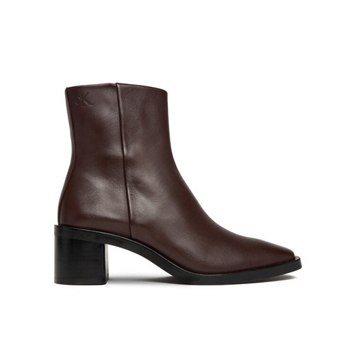 Calvin Klein Botki Block Heel Zip Boot Lth HW0HW02593 Bordowy ze sklepu MODIVO w kategorii Botki - zdjęcie 186032486