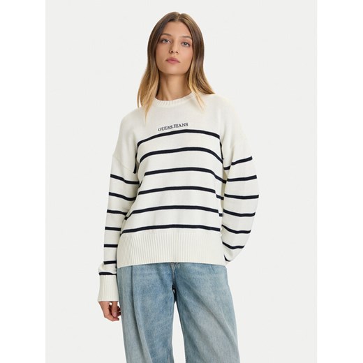 Guess Jeans Sweter W5BR03 Z3HM1 Écru Relaxed Fit ze sklepu MODIVO w kategorii Swetry damskie - zdjęcie 186033135