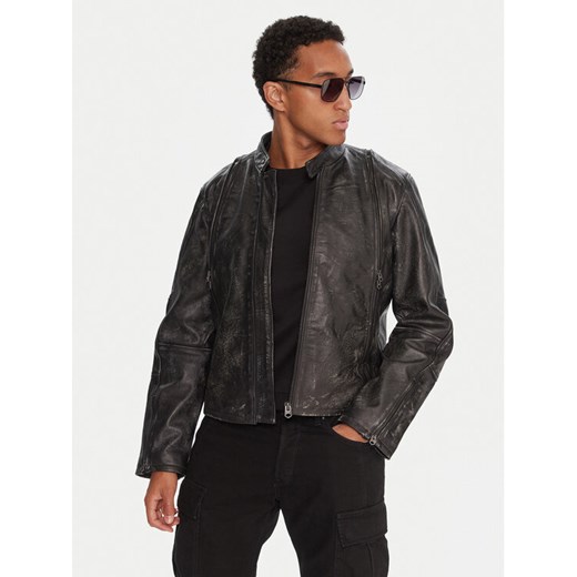 G-Star Raw Kurtka skórzana D26931-E082 Szary Regular Fit ze sklepu MODIVO w kategorii Kurtki męskie - zdjęcie 186033146