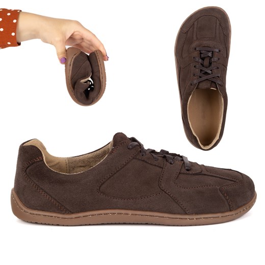 Buty BAREFOOT minimalistyczne skórzane 0796W welur brązowe ze sklepu butyolivier w kategorii Półbuty damskie - zdjęcie 186058067