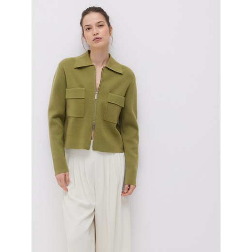 Reserved - Rozpinany kardigan z kołnierzem - zielony ze sklepu Reserved w kategorii Swetry damskie - zdjęcie 186068655